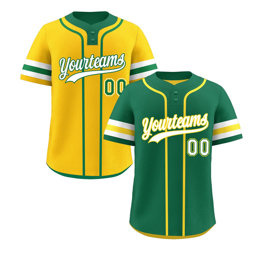 Custom White Gold Kelly Green Reversible Baseball Jersey Classic Style Two-Button Team Uniform | BuyFootballJersey