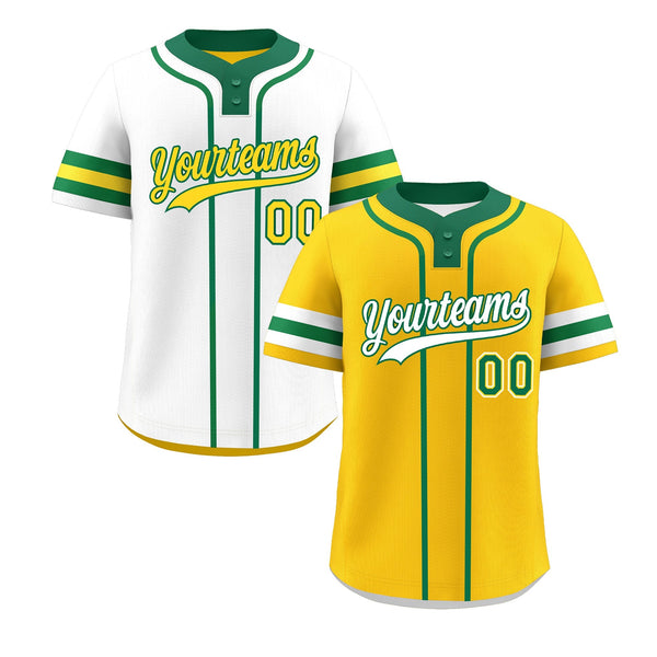 Custom White Kelly Green Gold Reversible Baseball Jersey Classic Style Two-Button Team Uniform | BuyFootballJersey