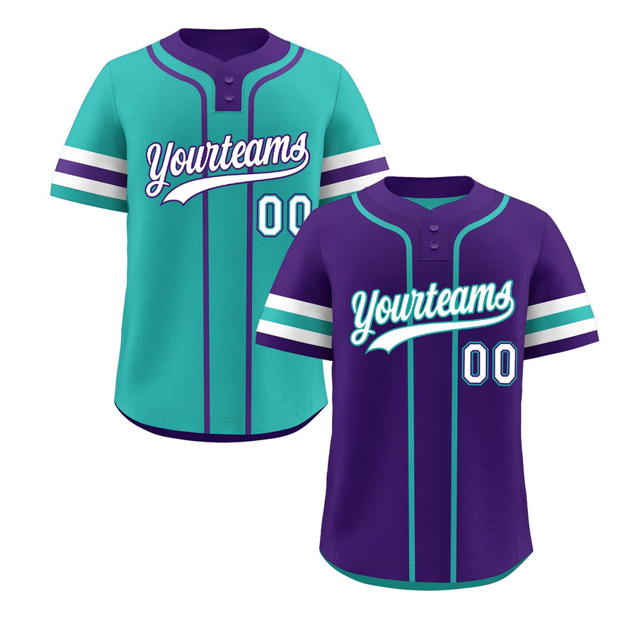 Custom White Aqua Purple Reversible Baseball Jersey Classic Style Two-Button Team Uniform | BuyFootballJersey