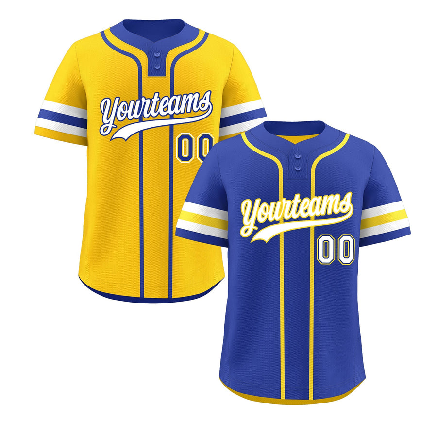 Custom White Gold Royal Blue Reversible Baseball Jersey Classic Style Two-Button Team Uniform | BuyFootballJersey