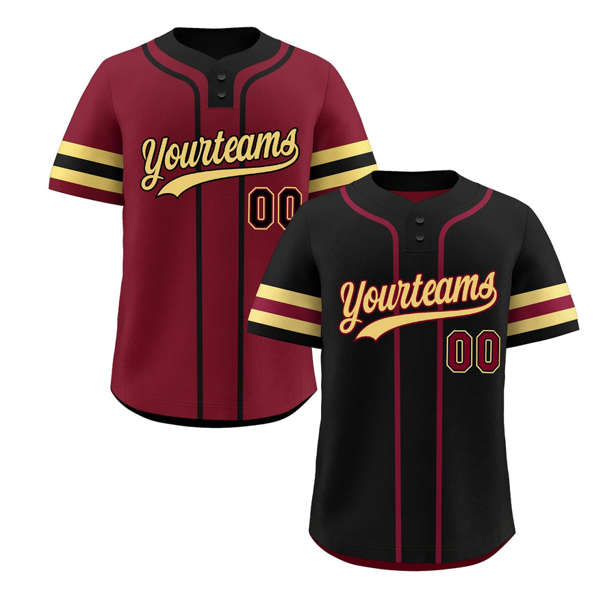 Custom Khaki Crimson Black Reversible Baseball Jersey Classic Style Two-Button Team Uniform | BuyFootballJersey