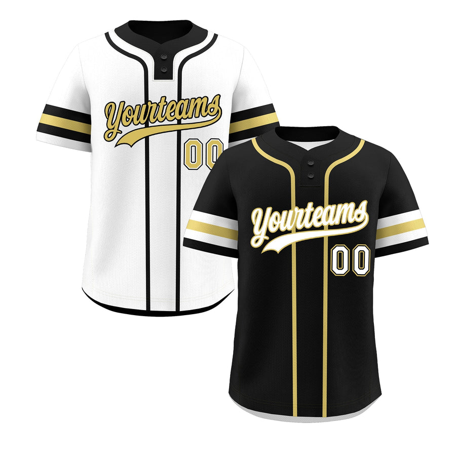 Custom White Old Gold Black Reversible Baseball Jersey Classic Style Two-Button Team Uniform | BuyFootballJersey