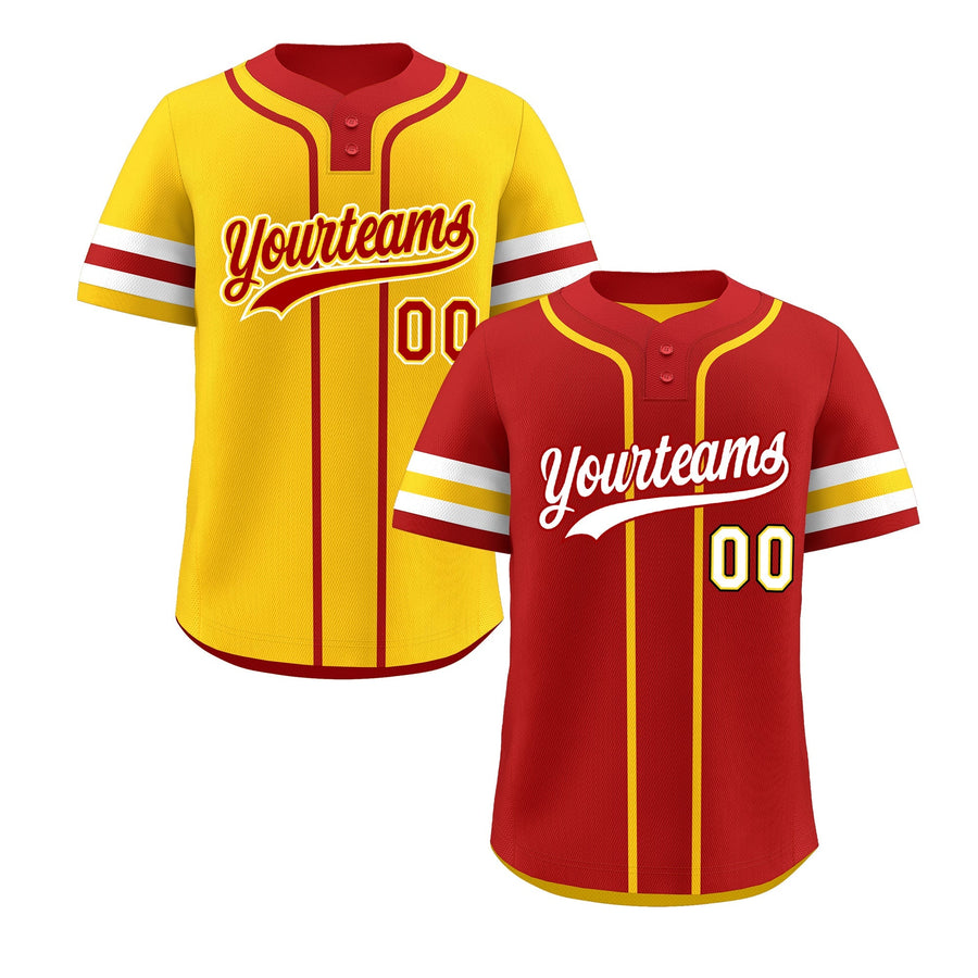 Custom White Gold Red Reversible Baseball Jersey Classic Style Two-Button Team Uniform | BuyFootballJersey