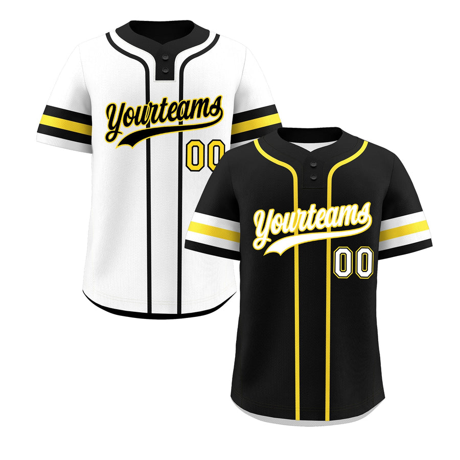 Custom White Gold Black Reversible Baseball Jersey Classic Style Two-Button Team Uniform | BuyFootballJersey