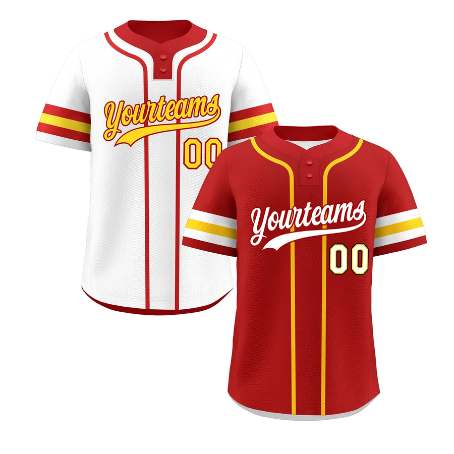 Custom White Gold Red Reversible Baseball Jersey Classic Style Two-Button Team Uniform | BuyFootballJersey