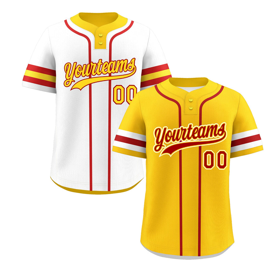 Custom White Red Gold Reversible Baseball Jersey Classic Style Two-Button Team Uniform | BuyFootballJersey