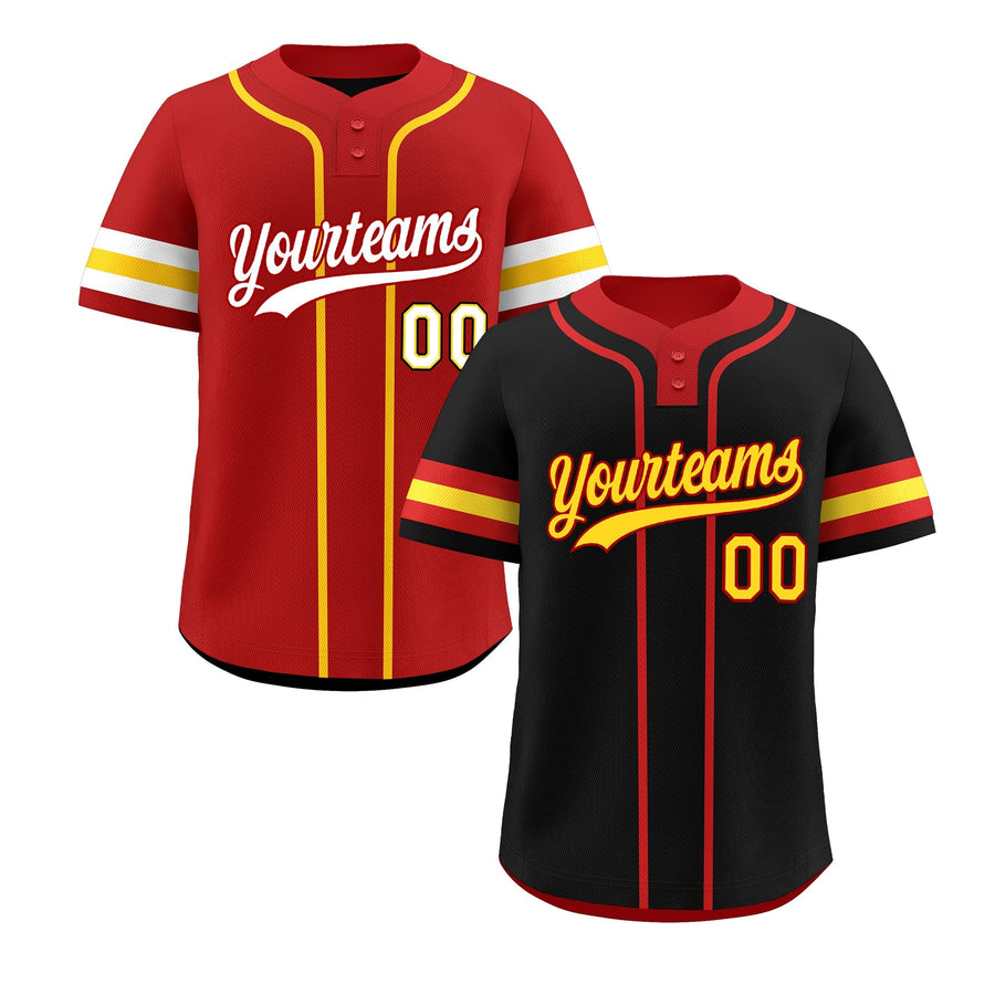 Custom Red Gold White Reversible Baseball Jersey Classic Style Two-Button Team Uniform | BuyFootballJersey