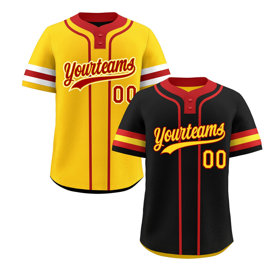 Custom Red Gold White Reversible Baseball Jersey Classic Style Two-Button Team Uniform | BuyFootballJersey