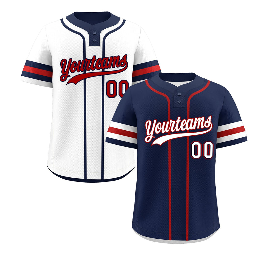 Custom White Red Navy Reversible Baseball Jersey Classic Style Two-Button Team Uniform | BuyFootballJersey
