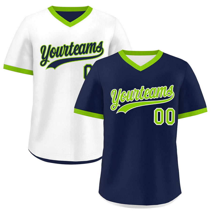 Custom White Navy Neon Green Reversible Pullover Baseball Jersey Classic Style Quick Dry | BuyFootballJersey