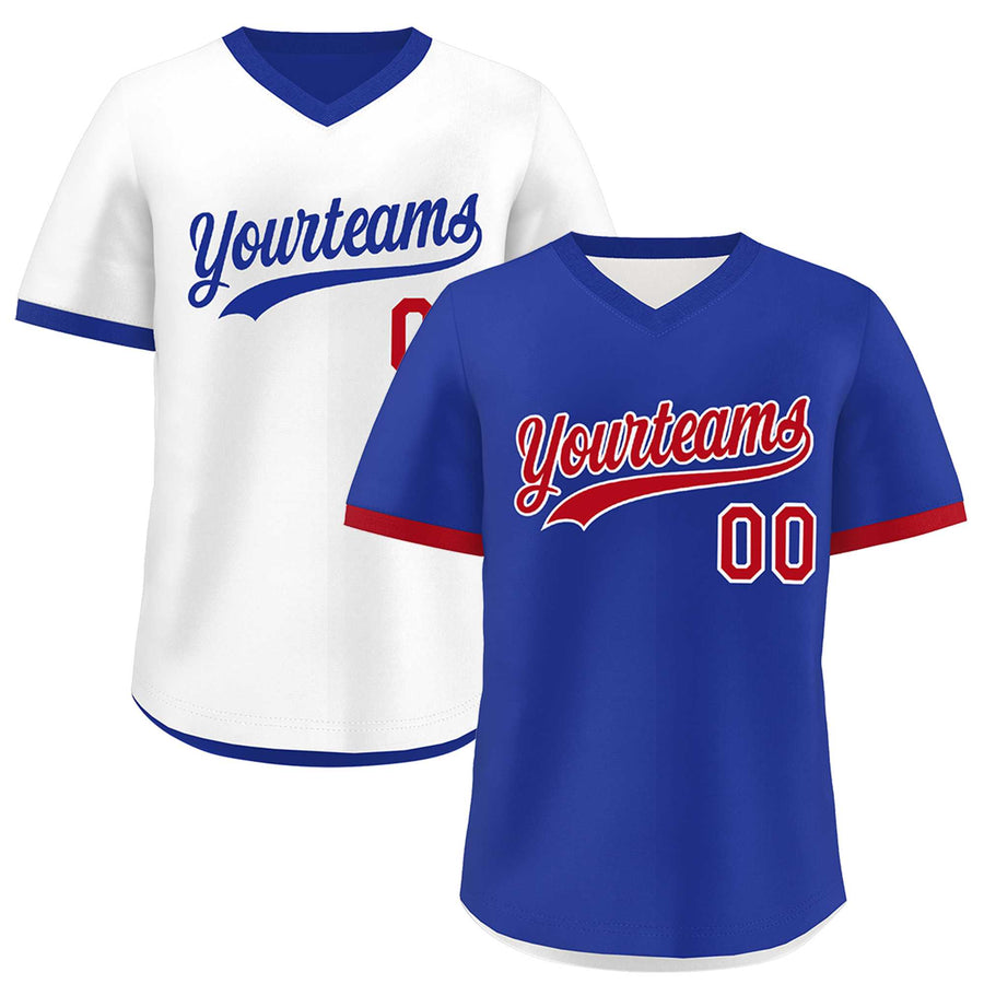 Custom Royal Blue White Red Reversible Pullover Baseball Jersey Classic Style Breathable | BuyFootballJersey