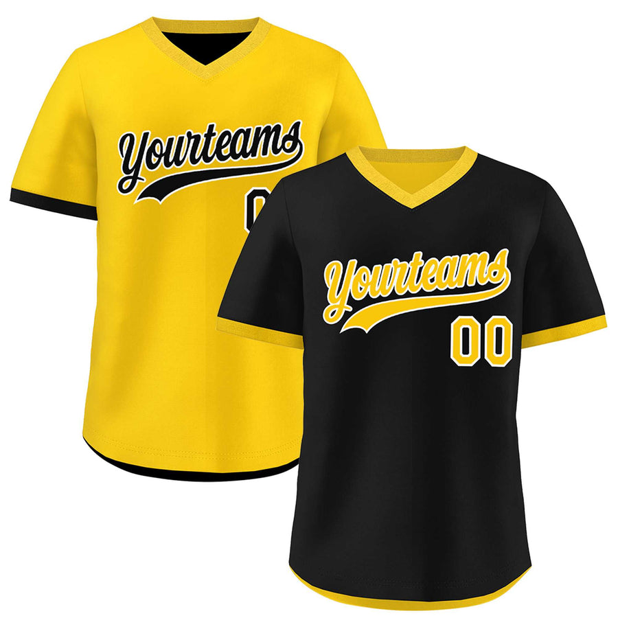Custom Gold Black Reversible Pullover Baseball Jersey Classic Style Quick Dry | BuyFootballJersey