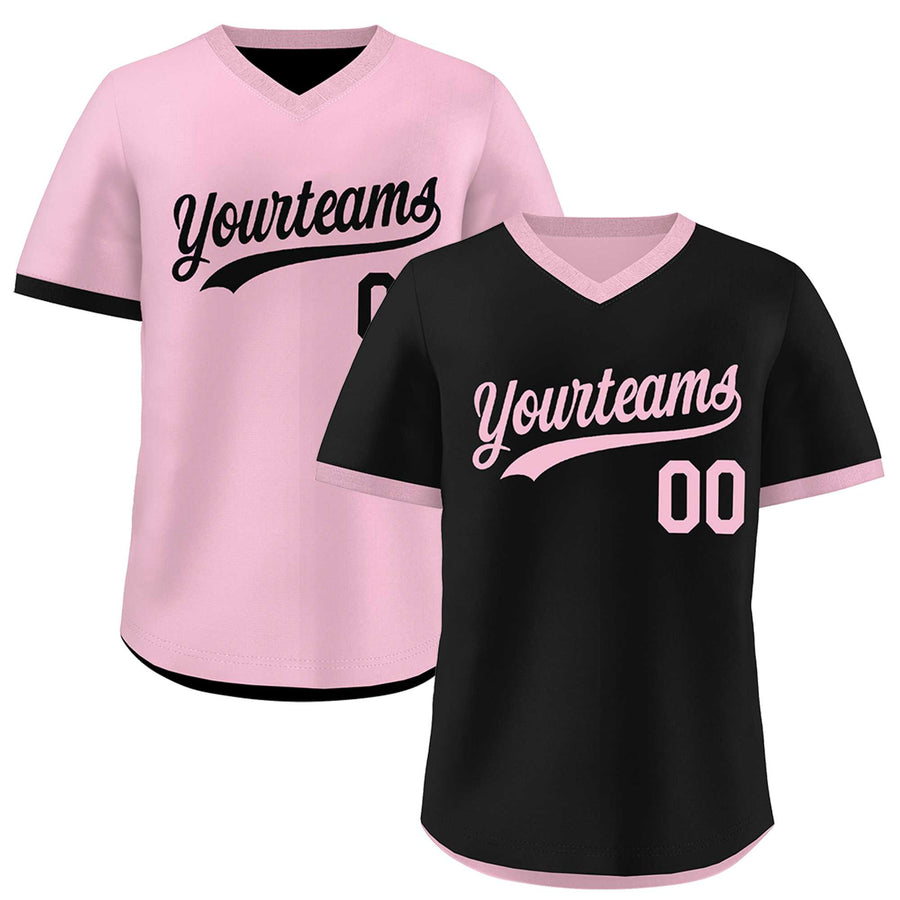 Custom Light Pink Black Reversible Pullover Baseball Jersey Classic Style Breathable | BuyFootballJersey