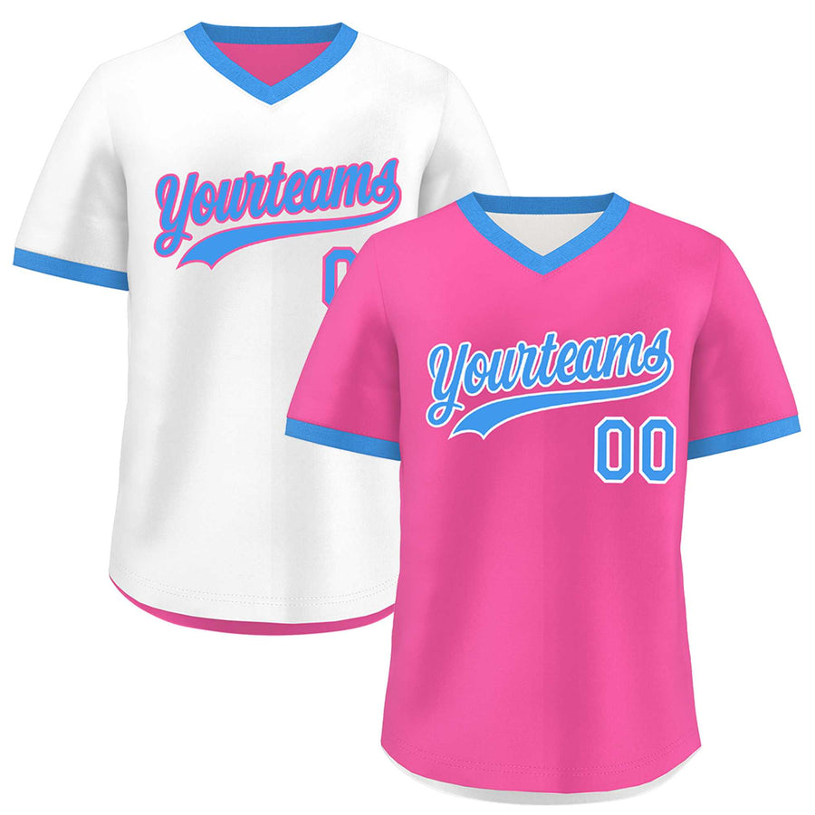 Custom White Pink Powder Blue Reversible Pullover Baseball Jersey Classic Style Quick Dry | BuyFootballJersey