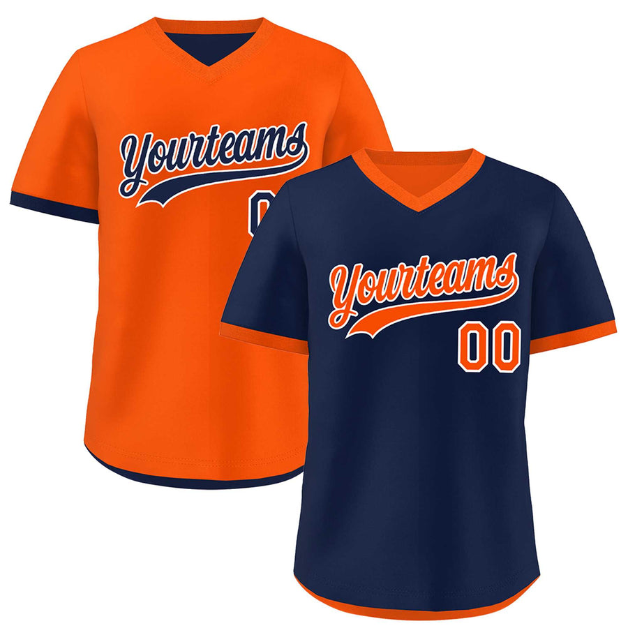 Custom Navy Orange Reversible Pullover Baseball Jersey Classic Style Breathable | BuyFootballJersey