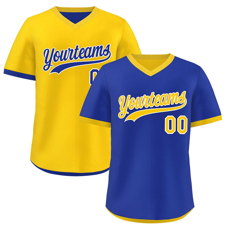 Custom Gold Royal Blue Reversible Pullover Baseball Jersey Classic Style Breathable | BuyFootballJersey