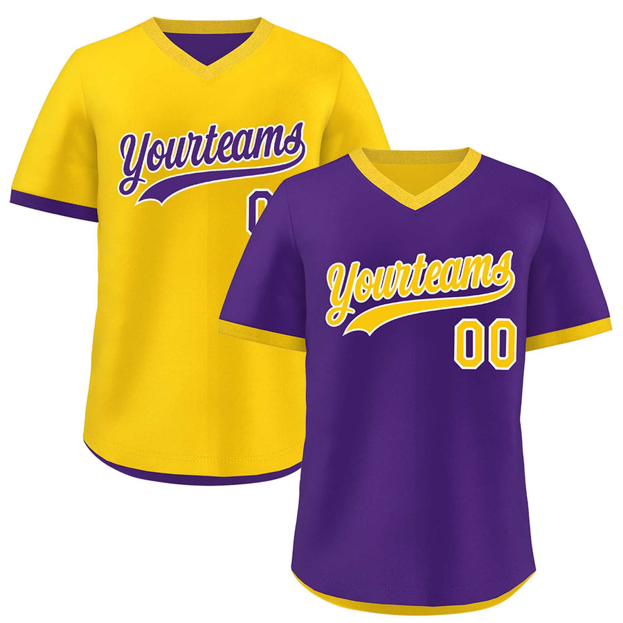 Custom Purple Gold Reversible Pullover Baseball Jersey Classic Style Breathable | BuyFootballJersey