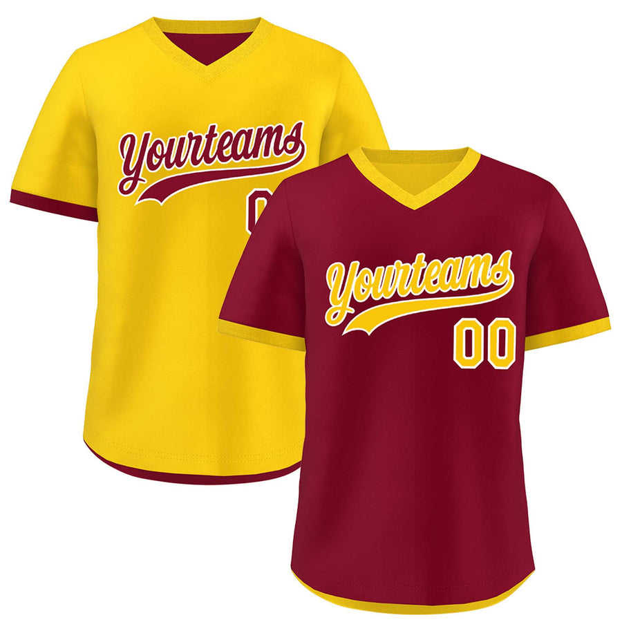 Custom Gold Red Reversible Pullover Baseball Jersey Classic Style Breathable | BuyFootballJersey