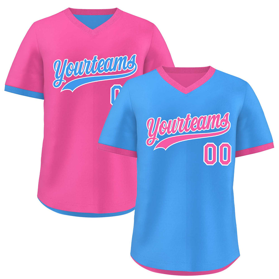 Custom Pink Powder Blue Reversible Pullover Baseball Jersey Classic Style Breathable | BuyFootballJersey