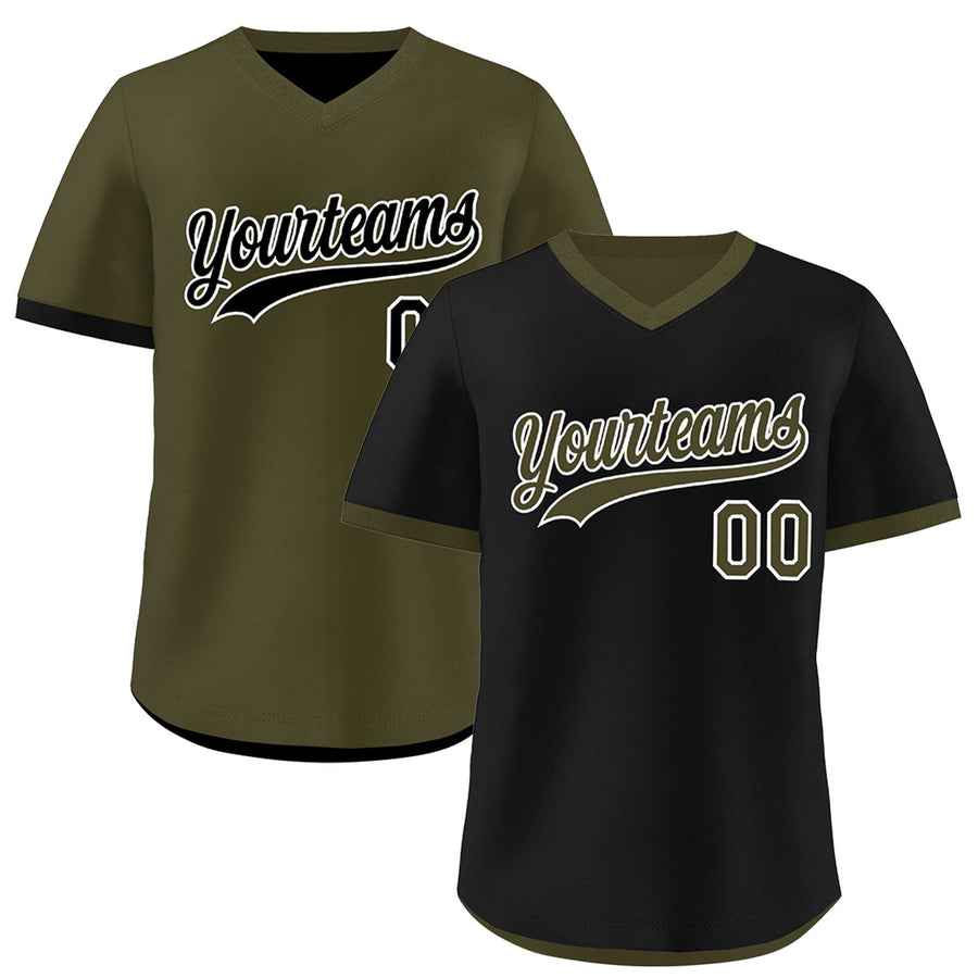 Custom Olive Black Reversible Pullover Baseball Jersey Classic Style Breathable | BuyFootballJersey
