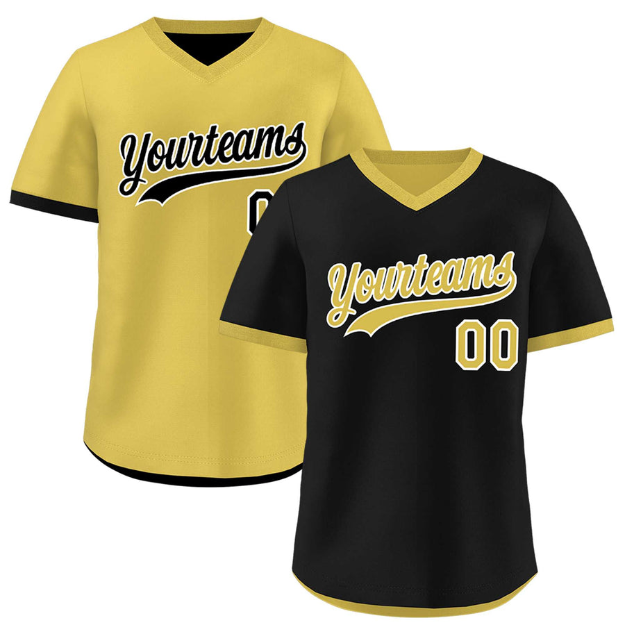 Custom Old Gold Black Reversible Pullover Baseball Jersey Classic Style Lightweight | BuyFootballJersey