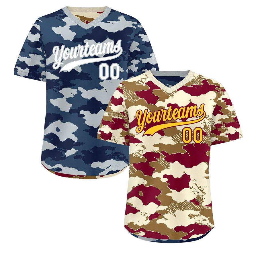 Custom Camel Cream Navy Reversible Pullover Baseball Jersey Camo Breathable | BuyFootballJersey