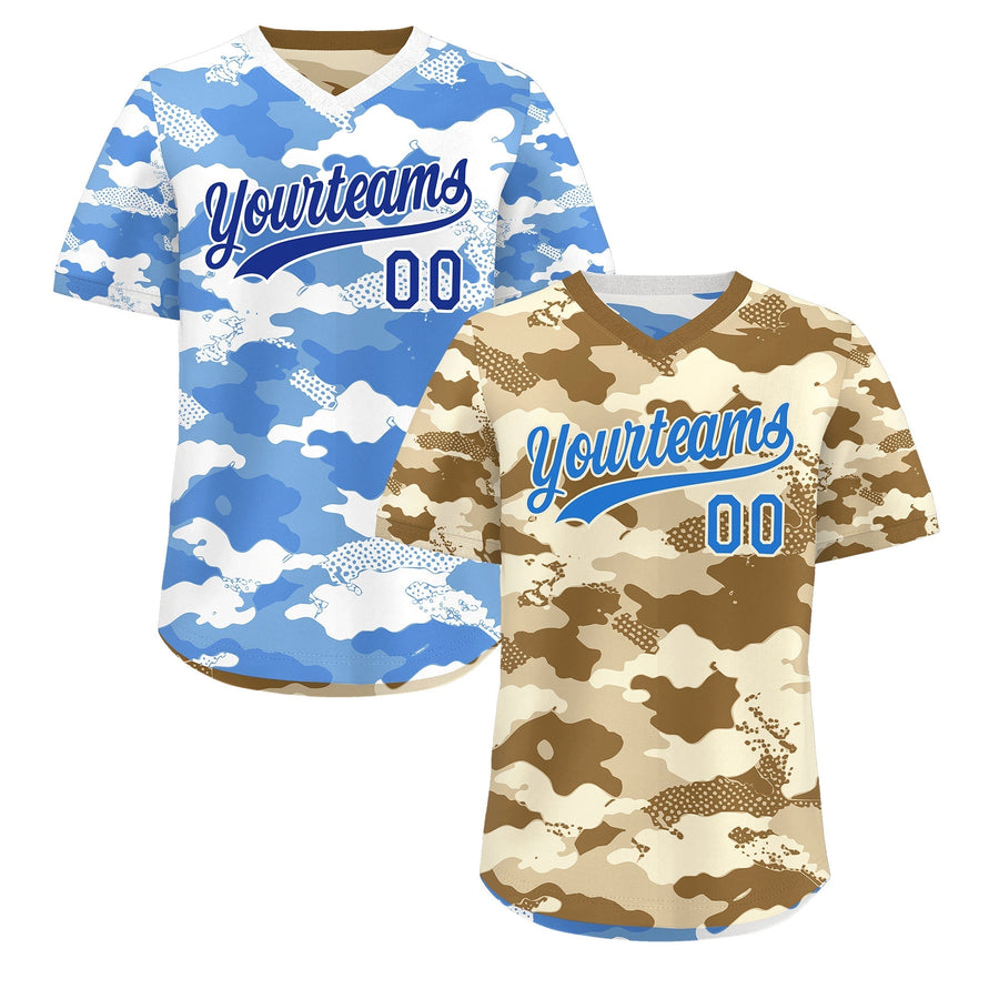 Custom Camel Cream Powder Blue Reversible Pullover Baseball Jersey Camo Lightweight | BuyFootballJersey