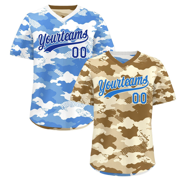 Custom Camel Cream Powder Blue Reversible Pullover Baseball Jersey Camo Lightweight | BuyFootballJersey