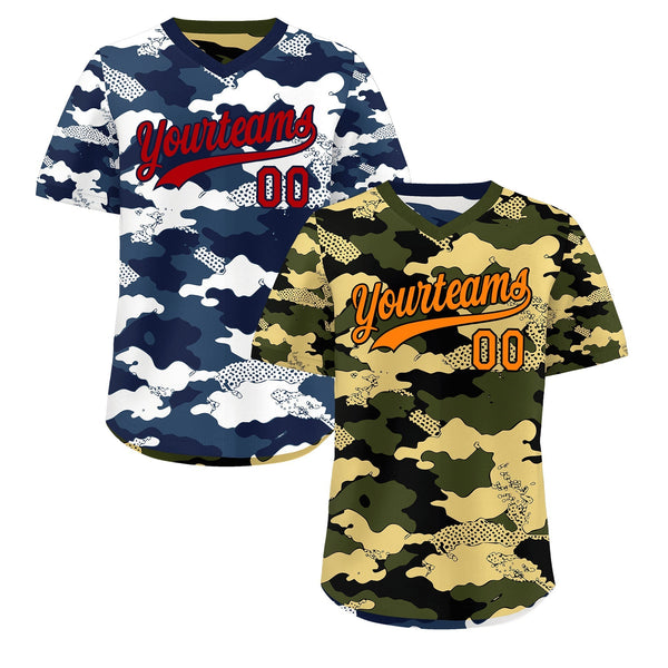 Custom Olive Khaki Midnight Blue Reversible Pullover Baseball Jersey Camo Stretch Fabric | BuyFootballJersey