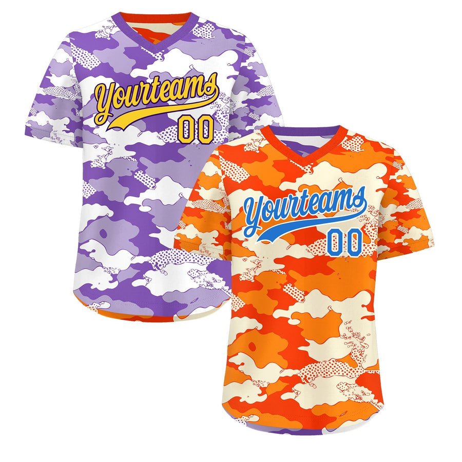 Custom Orange Purple Reversible Pullover Baseball Jersey Camo Breathable | BuyFootballJersey