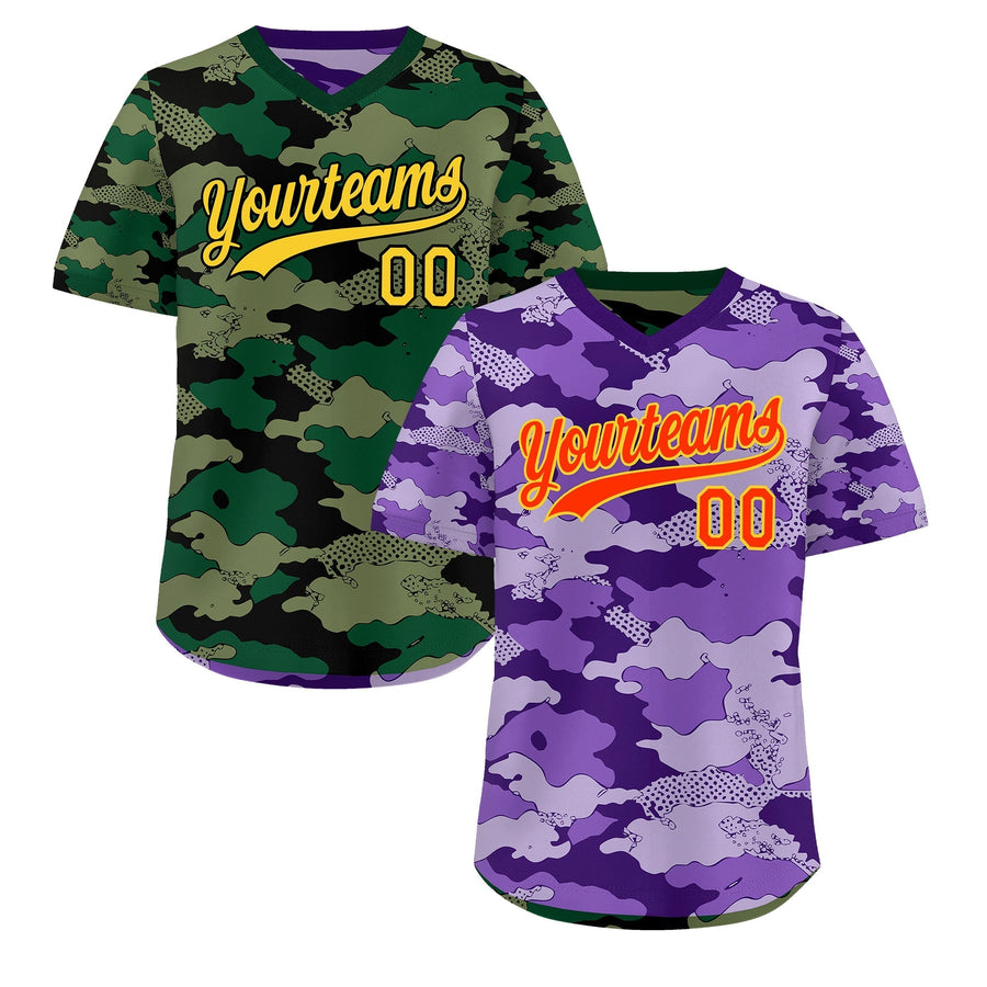 Custom Light Purple Dark Green Reversible Pullover Baseball Jersey Camo Lightweight | BuyFootballJersey