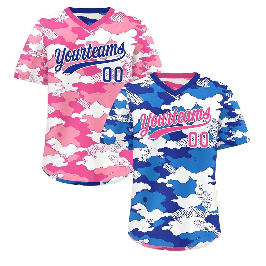 Custom Royal Blue Pink White Reversible Pullover Baseball Jersey Camo Breathable | BuyFootballJersey