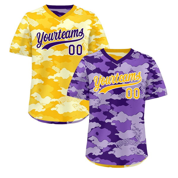 Custom Light Purple Yellow Cream Reversible Pullover Baseball Jersey Camo Lightweight | BuyFootballJersey