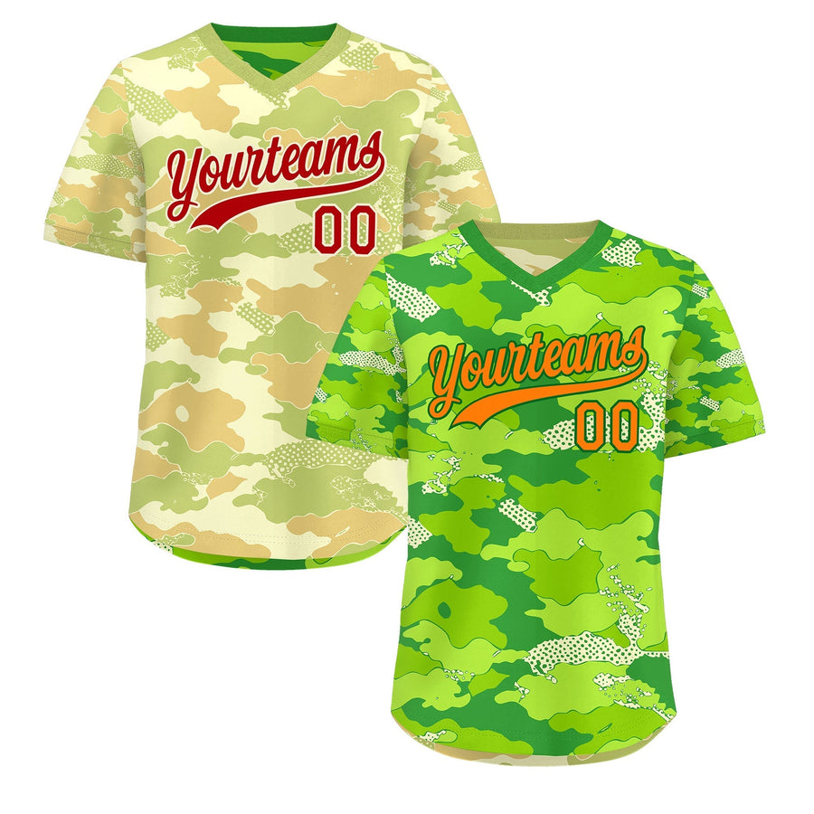 Custom Neon Green Cream Khaki Reversible Pullover Baseball Jersey Camo Breathable | BuyFootballJersey
