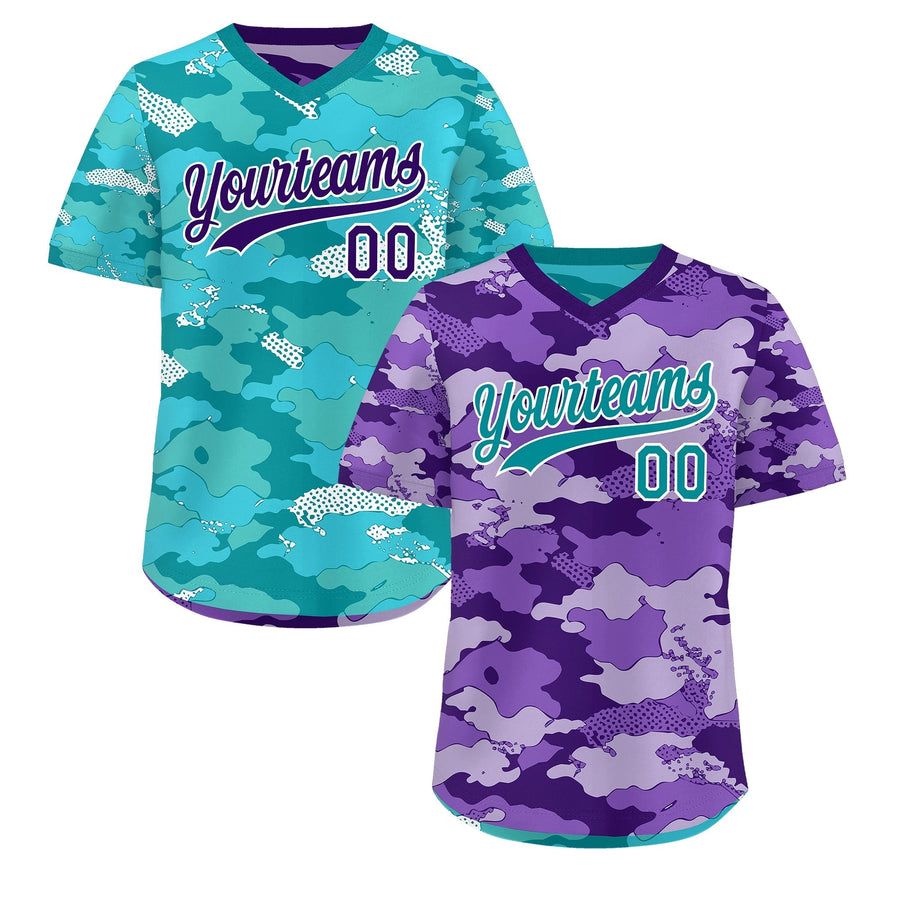 Custom Purple Light Purple Bright Green Reversible Pullover Baseball Jersey Camo Lightweight | BuyFootballJersey