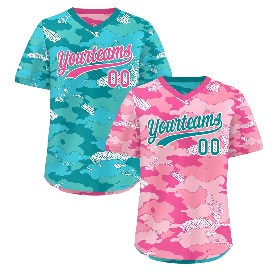 Custom Light Pink Pink White Reversible Pullover Baseball Jersey Camo Lightweight | BuyFootballJersey