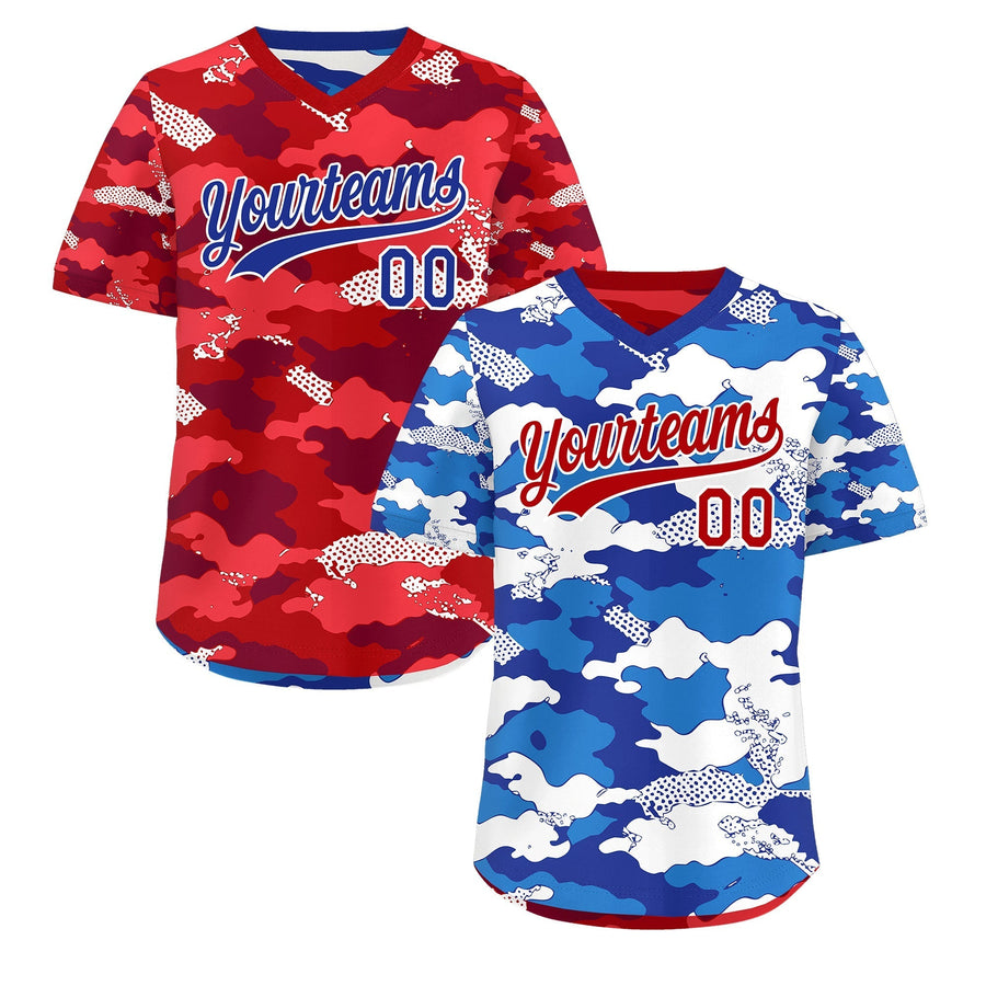 Custom Royal Royal Blue Red Reversible Pullover Baseball Jersey Camo Breathable | BuyFootballJersey