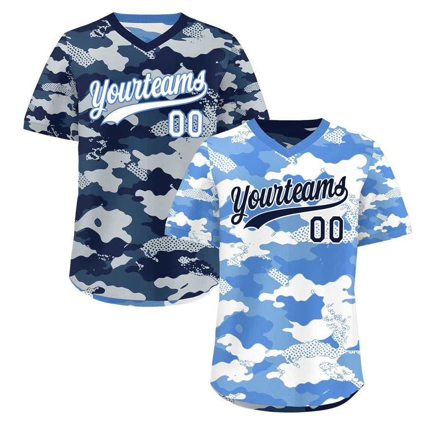 Custom Powder Blue Midnight Blue Silver Reversible Pullover Baseball Jersey Camo Breathable | BuyFootballJersey