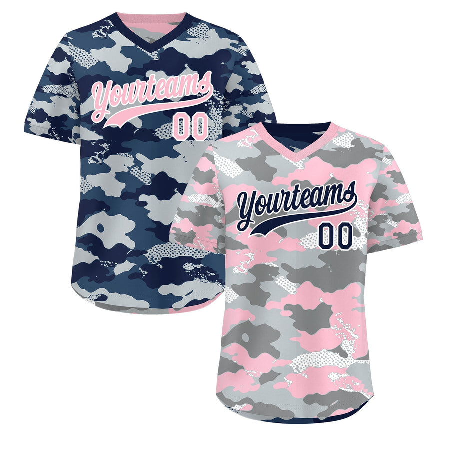 Custom Silver Gray Light Pink Reversible Pullover Baseball Jersey Camo Lightweight | BuyFootballJersey