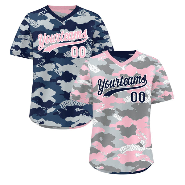 Custom Silver Gray Light Pink Reversible Pullover Baseball Jersey Camo Lightweight | BuyFootballJersey