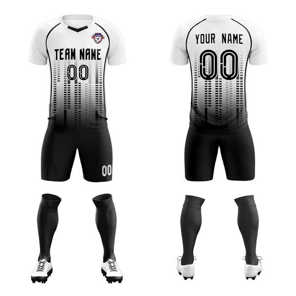 Custom White Black Printing Outdoor Tracksuit Soccer Sets Jersey | BuyFootballJersey