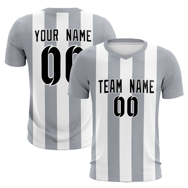 Custom White Gray Vertical Stripes Casual Outdoor Soccer Sets Jersey | BuyFootballJersey