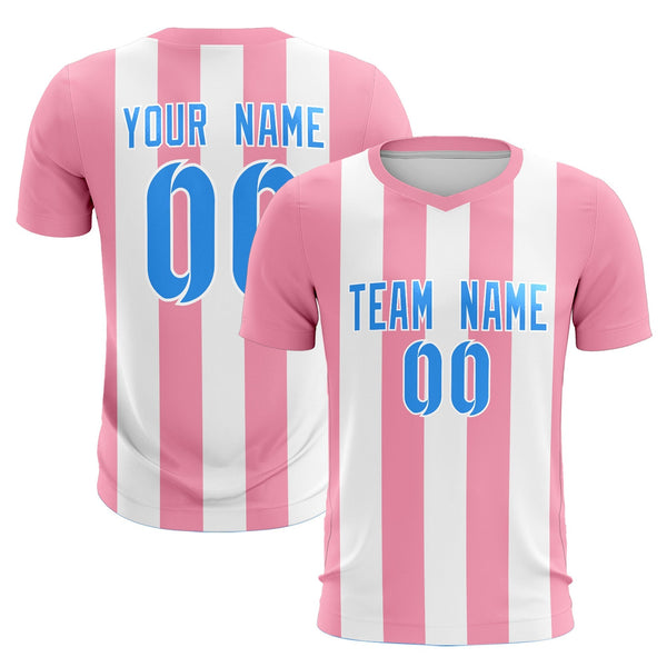 Custom White Light Pink Vertical Stripes Casual Outdoor Soccer Sets Jersey | BuyFootballJersey