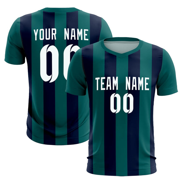 Custom Aqua Navy Vertical Stripes Casual Outdoor Soccer Sets Jersey | BuyFootballJersey