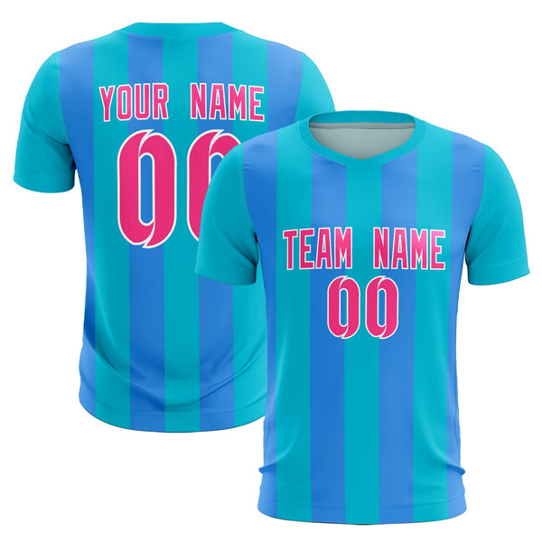 Custom Sky Blue Powder Blue Vertical Stripes Casual Outdoor Soccer Sets Jersey | BuyFootballJersey