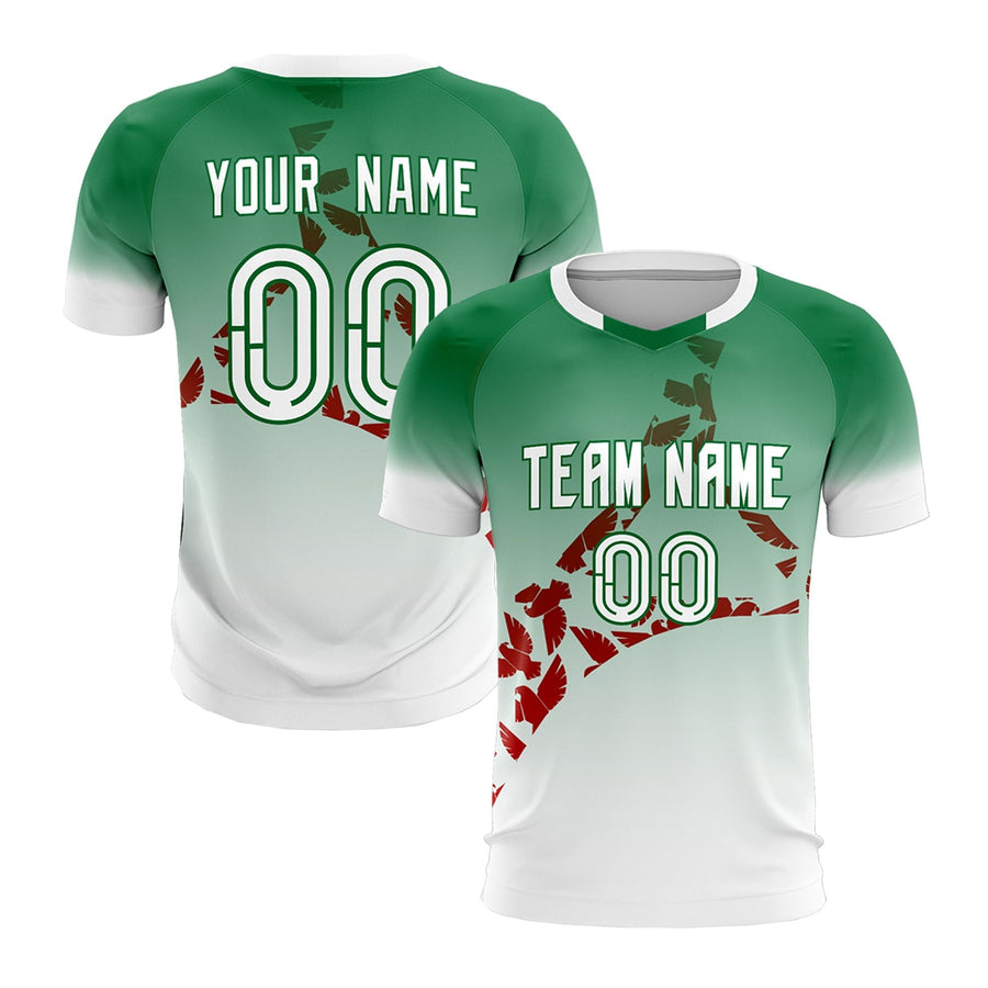 Custom Kelly Green Red Eagle Graphic Tournament-Style Wrinkle-Resistant Gradient Fashion Soccer Sets Jersey | BuyFootballJersey