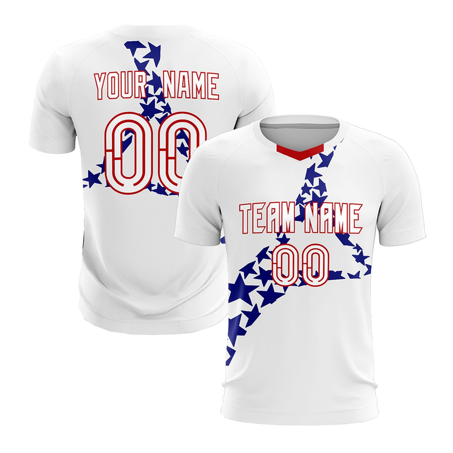 Custom White Royal Star Graphic Tournament-Style Drapable Graffiti Pattern Soccer Sets Jersey | BuyFootballJersey