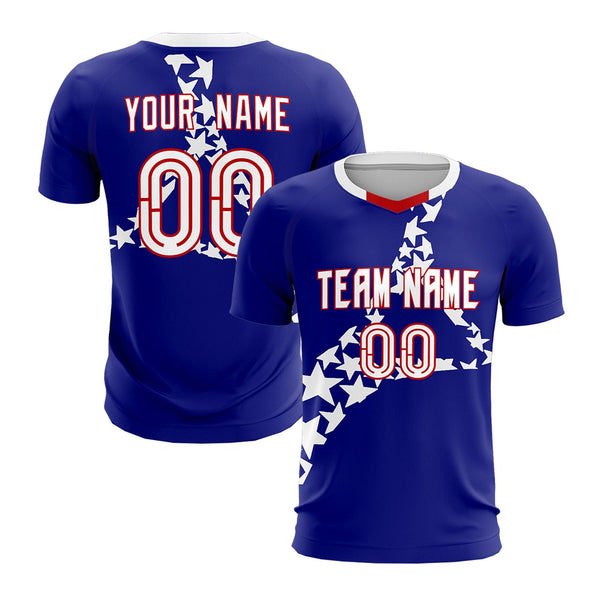 Custom Royal White Star Graphic Tournament-Style Breathable Graffiti Pattern Soccer Sets Jersey | BuyFootballJersey