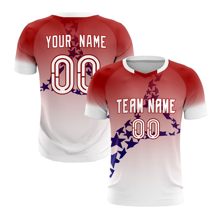 Custom Red Royal Star Graphic Tournament-Style Quick-Drying Gradient Fashion Soccer Sets Jersey | BuyFootballJersey