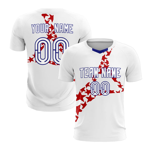 Custom White Red Star Graphic Tournament-Style Lightweight Graffiti Pattern Soccer Sets Jersey | BuyFootballJersey